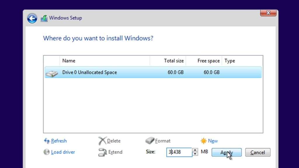 Proses partisi HDD untuk install Windows 10 (1)