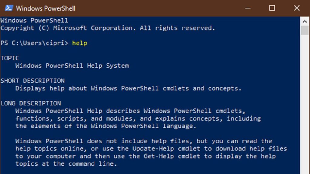 tampilan Microsoft PowerShell