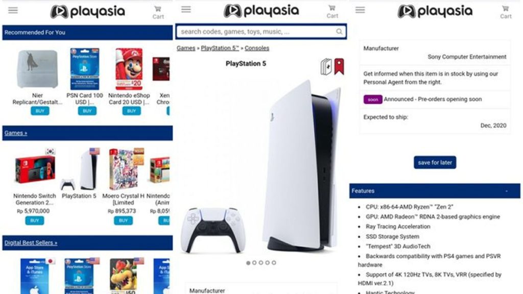 tangkapan layar Sony PS5 di PlayAsia