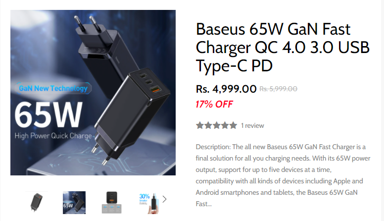 Baseus 65 Watt Gan Fast Charger