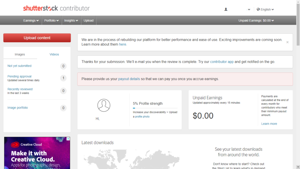 Dashboard Shutterstock Contributor