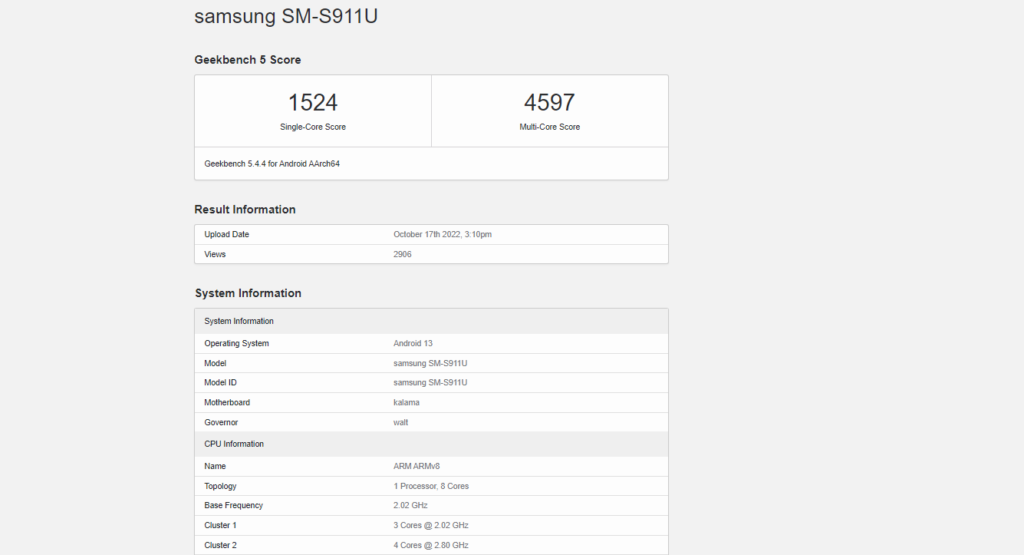 Samsung Galaxy S23 di Geekbench