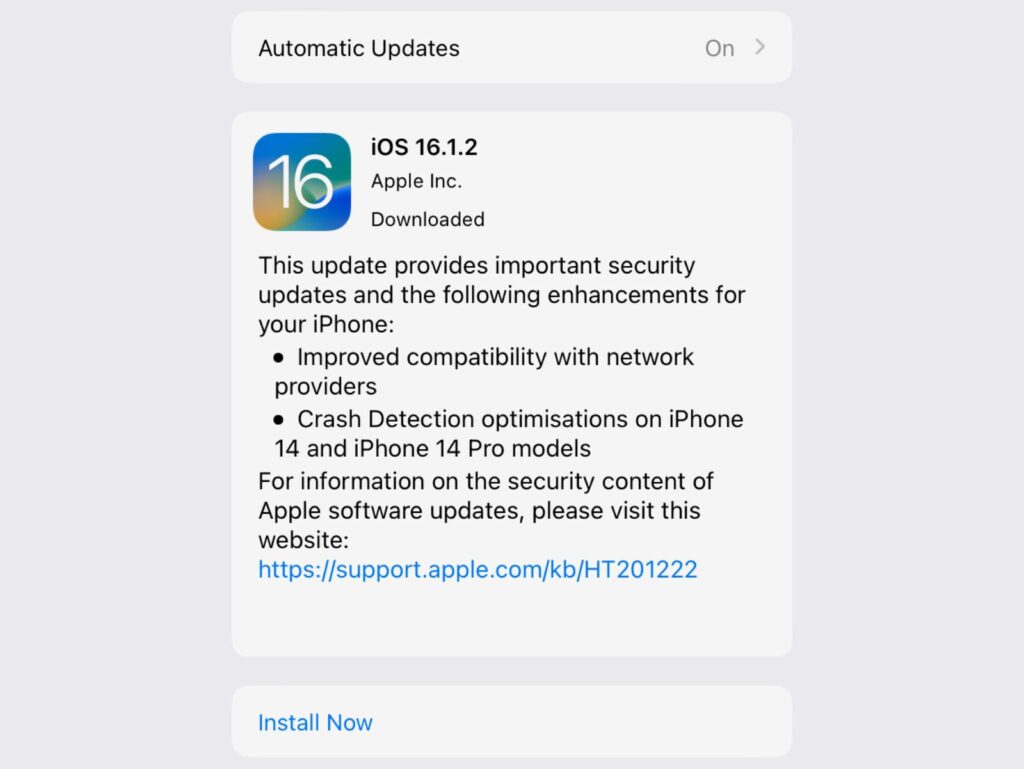 Pembaruan iOS 16.1.2