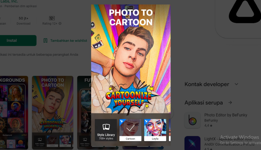 Filter 'Cartoon' dalam aplikasi Prisma
